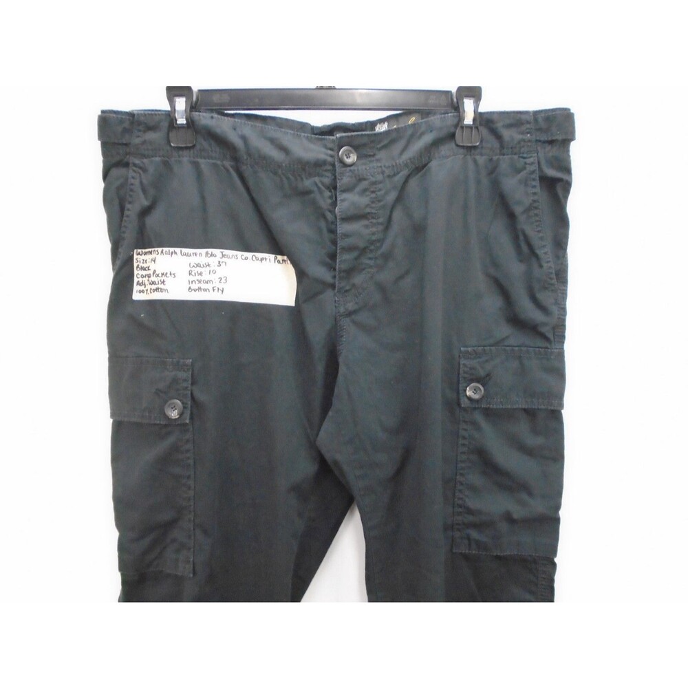 Vintage Ralph Lauren Women Size 14 Cargo Capri Black Pants Adjustable Hong Kong - Picture 2 of 12